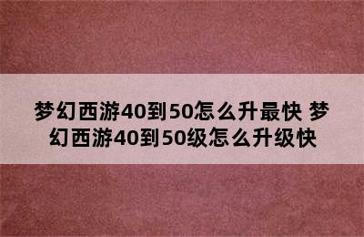 梦幻西游40到50怎么升最快 梦幻西游40到50级怎么升级快